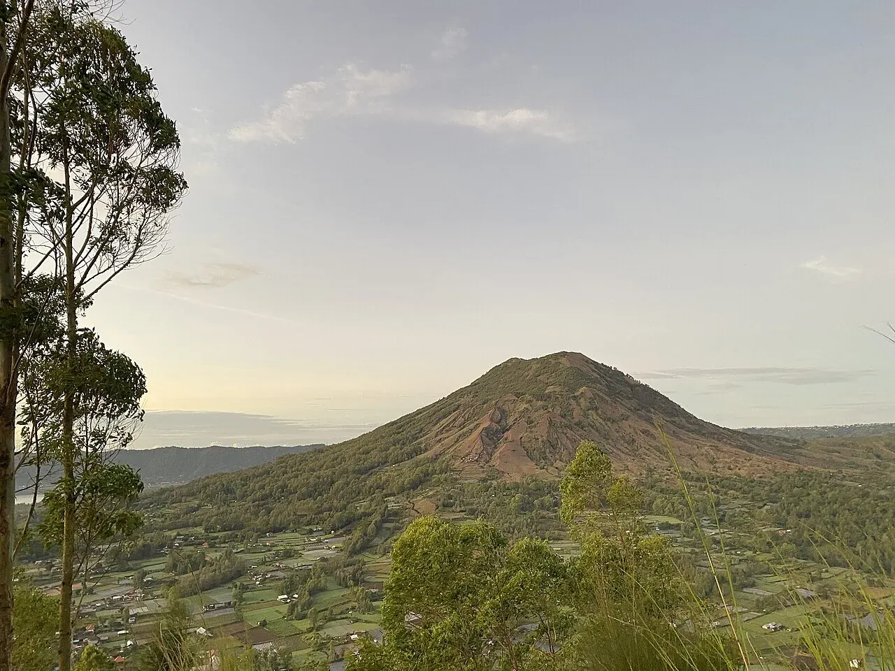 A view of Mount Batur and the green Kintamani landscape