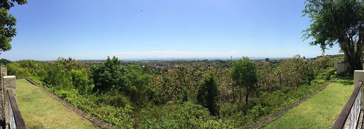 Panoramic view north across Bali from GWK Cultural Park — The view from GWK Cultural Park